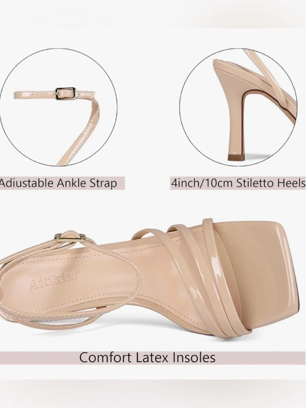 AITIKISS Women's Nude Strappy Square-Toe Heels New in Box 6 1/2